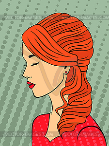 Retro style red-haired girl - vector image