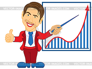 Manager shows growth of business - vector clipart