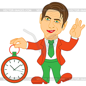 Gentleman holds clock - vector clip art