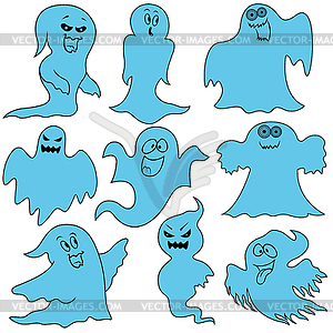 Set of nine amusing ghosts - vector clipart