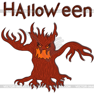 Halloween angry evil twisted tree - vector clip art