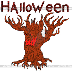 Halloween evil twisted tree - vector clip art