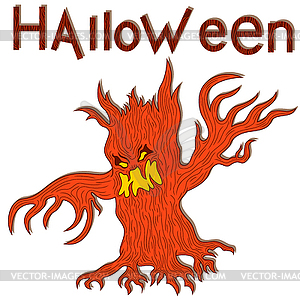 Halloween aggressive twisted tree - royalty-free vector clipart