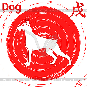 Знак китайского зодиака над красным вихрем - графика в векторном формате
