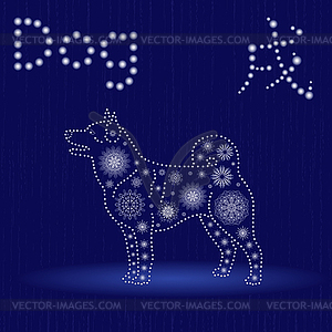 Chinese Zodiac Sign Dog in blue winter motif - vector image