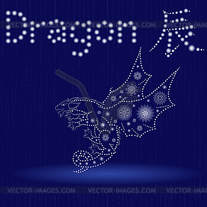 Chinese Zodiac Sign Dragon in blue winter motif - vector clipart