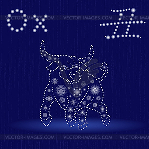 Chinese Zodiac Sign Ox in blue winter motif - vector clip art