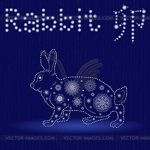 Chinese Zodiac Sign Rabbit in blue winter motif - royalty-free vector clipart