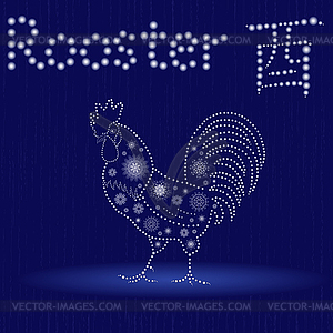 Chinese Zodiac Sign Rooster in blue winter motif - vector clipart