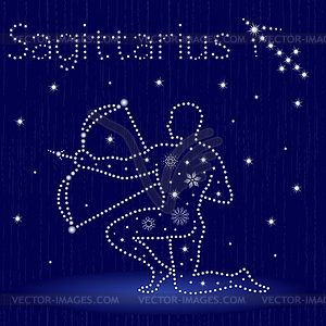 Zodiac sign Sagittarius with snowflakes - vector image