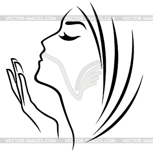 Female head and hand - vector clipart