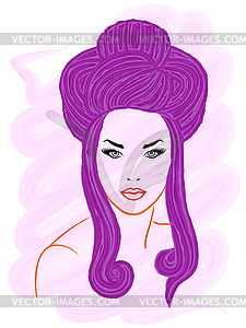 Model with violet hair - vector image