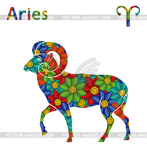 Zodiac sign Aries with stylized flowers - vector EPS clipart