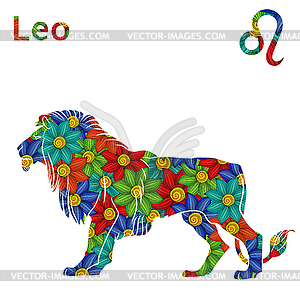 Zodiac sign Leo with stylized flowers - vector clip art