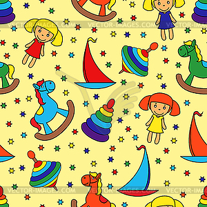 Cartoon Seamless Pattern with Toys - vector image