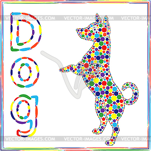 Standing Dog filled with colored circles - vector image