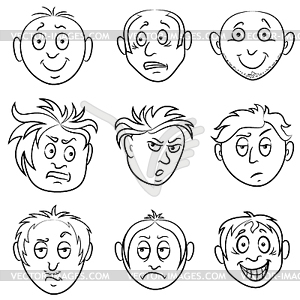 Amusing male grimaces set - vector clipart