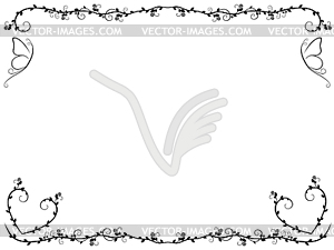 Ornate floral frame with butterflies - vector image