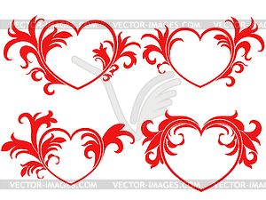 Set of four red Valentine hearts - vector clipart