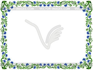 Floral frame in green and blue hues - vector image