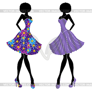 Slender stylish girls in short dresses - royalty-free vector clipart