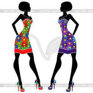 Graceful young ladies in short dresses - vector image