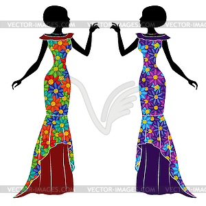 Graceful young ladies in long gown - vector clipart
