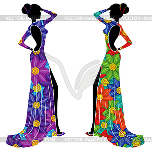 Beautiful Ladyes in long gowns - stock vector clipart