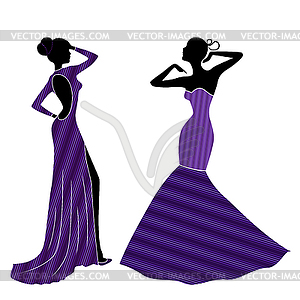 Attractive graceful Ladyes in long gowns - vector clip art