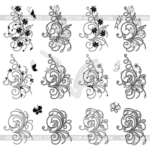 Set of floral and butterflies design elements - vector clipart