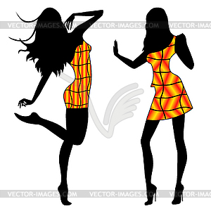 Ladies in yellow and orange clothes - vector clipart