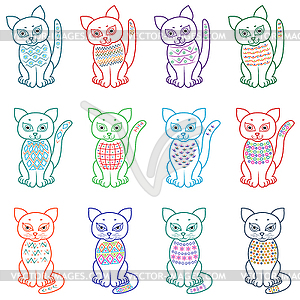 Набор забавных мультяшных кошек - клипарт в векторном формате