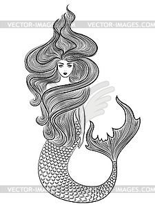Wonder Mermaid with loose wavy hair - vector clipart