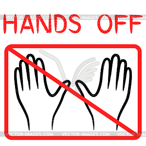 Crossed out hands in red rectangle - vector clip art