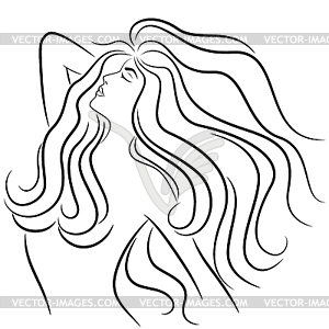 Woman with luxurious hair - white & black vector clipart