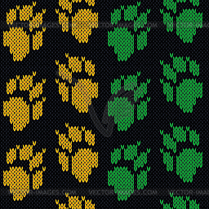 Seamless knitting pattern with cat tracks - vector image