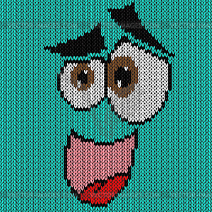 Amusing knitting grimace over turquoise - vector image