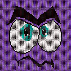 Funny knitting grimace over violet - vector clipart
