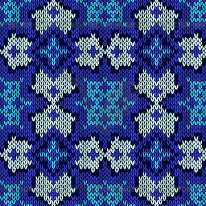 Seamless knitted blue ethnic pattern - vector image