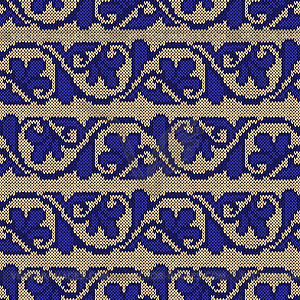 Ethnic knitted beige and blue seamless pattern - vector clip art