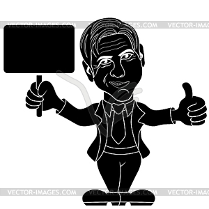 Gentleman holds empty plaque - vector clip art