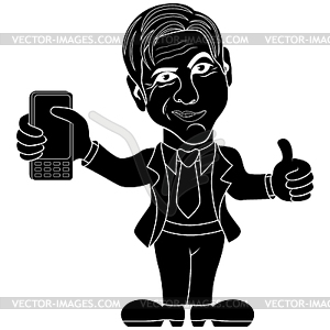 Gentleman holds mobile phone - vector clip art