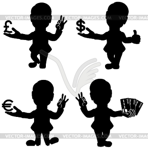 Set of man silhouettes with currency sign - vector clipart