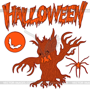 Terrible tree and spider for Halloween - vector clip art