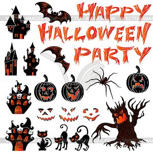 Set for design postcards on Halloween - vector clip art