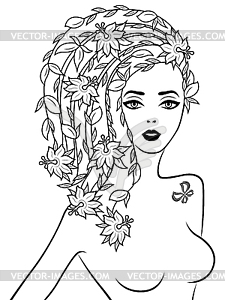 Graceful lady with floral hair - royalty-free vector image