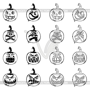 Set of sixteen pumpkins for Halloween - vector clipart