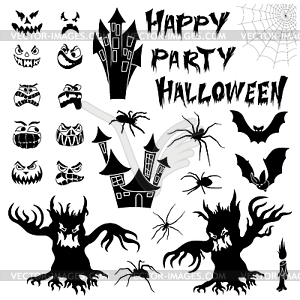 Set for Halloween with silhouettes - white & black vector clipart