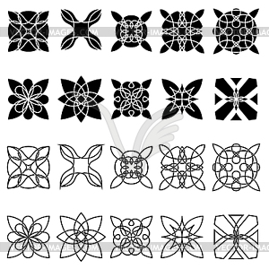 Set of twenty black pattern shapes - white & black vector clipart