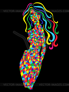 Slender girl with body of abstract shapes - vector image